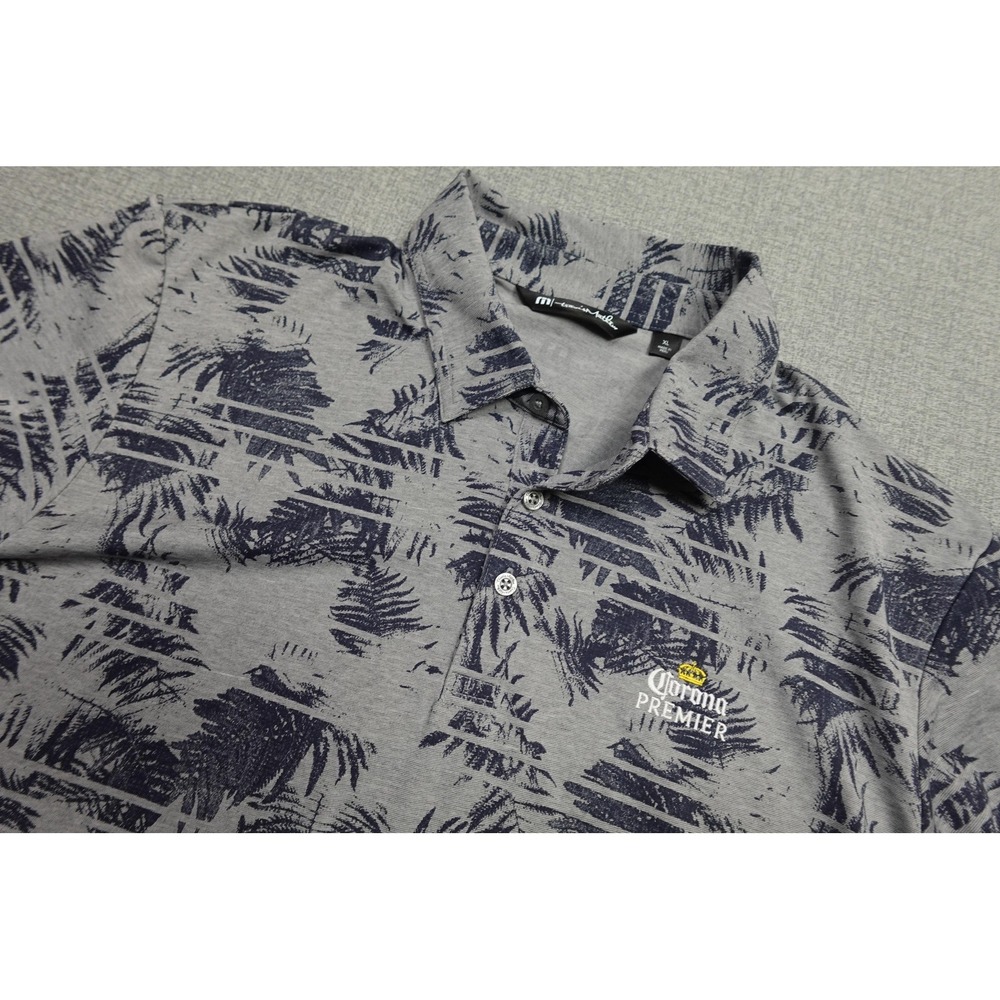 Travis Mathew Polo Mens XL Gray Palm Print Corona Premier Golf Eco Tropical